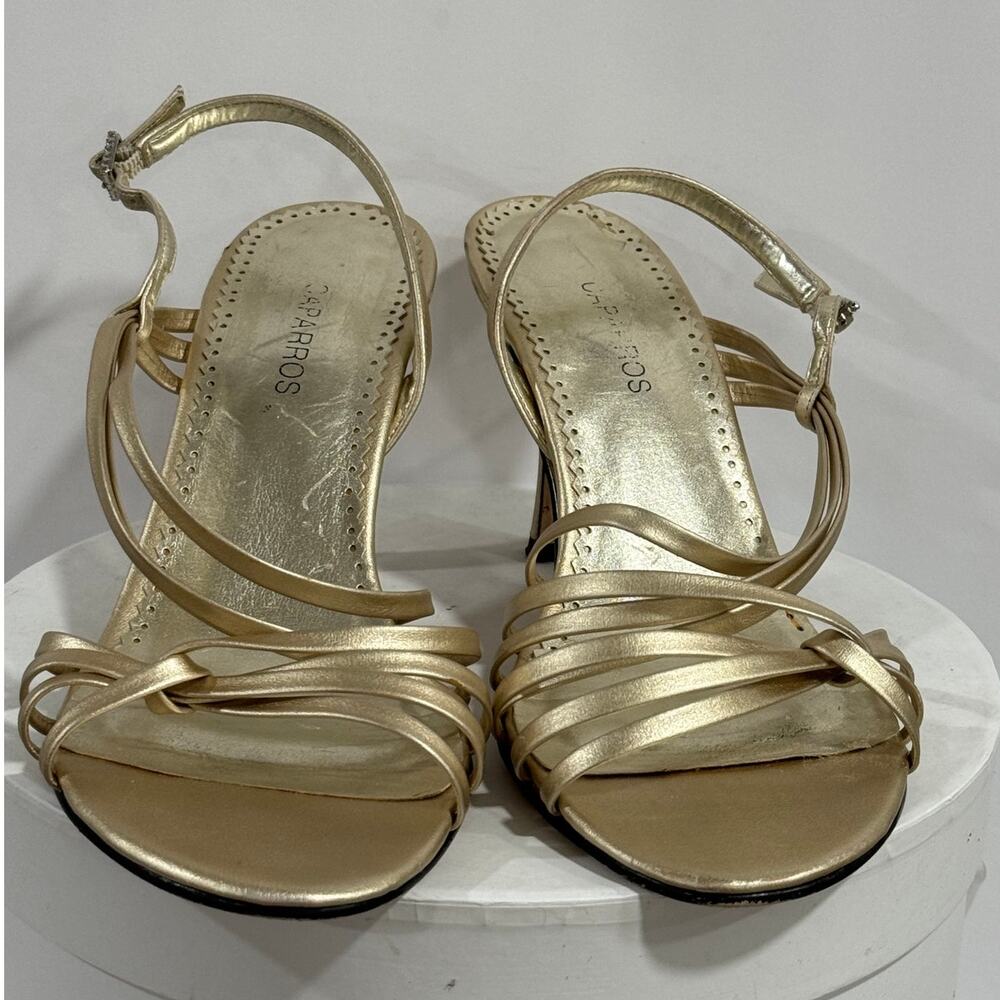 Caparros Gold Strappy Evening Sandals Leather Sole Slingback Heels 8.5B Women